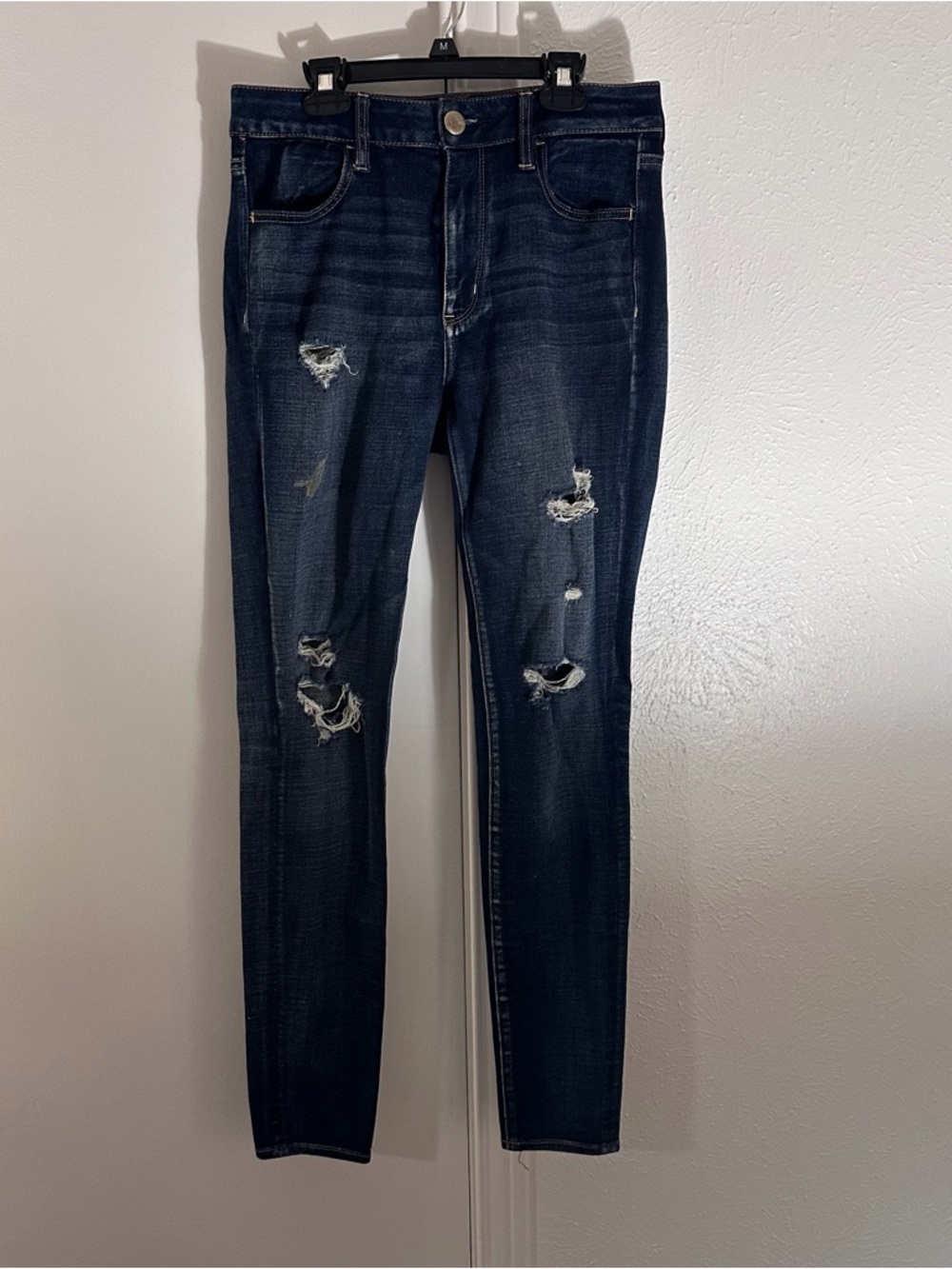 American Eagle Outfitters Dark Blue Distressed Skinny Jeans - Women